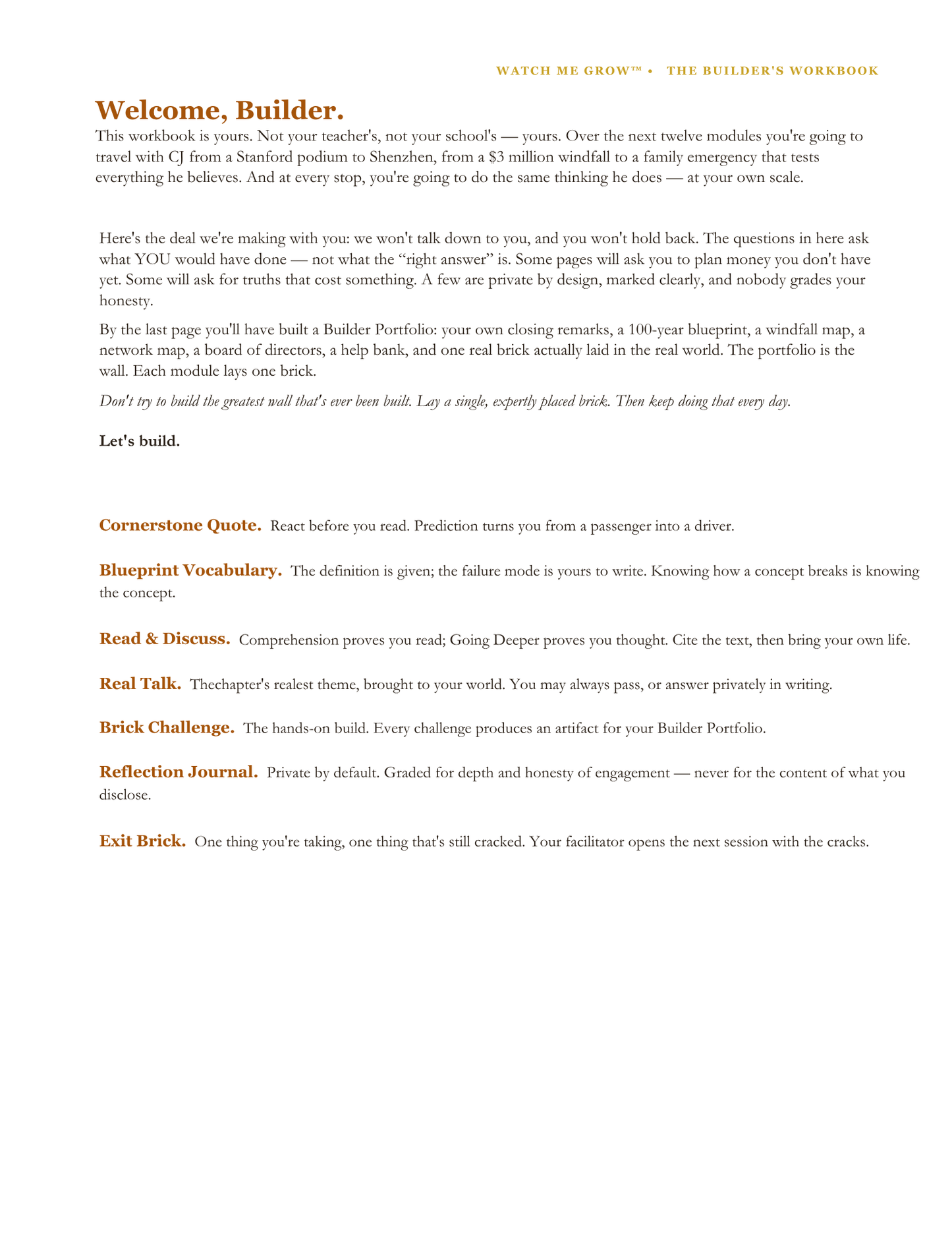 Watch Me Grow BRICK BY BRICK: Builder's Workbook
